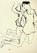 Egon Schiele Two Kneeling Figures Sweden oil painting artist